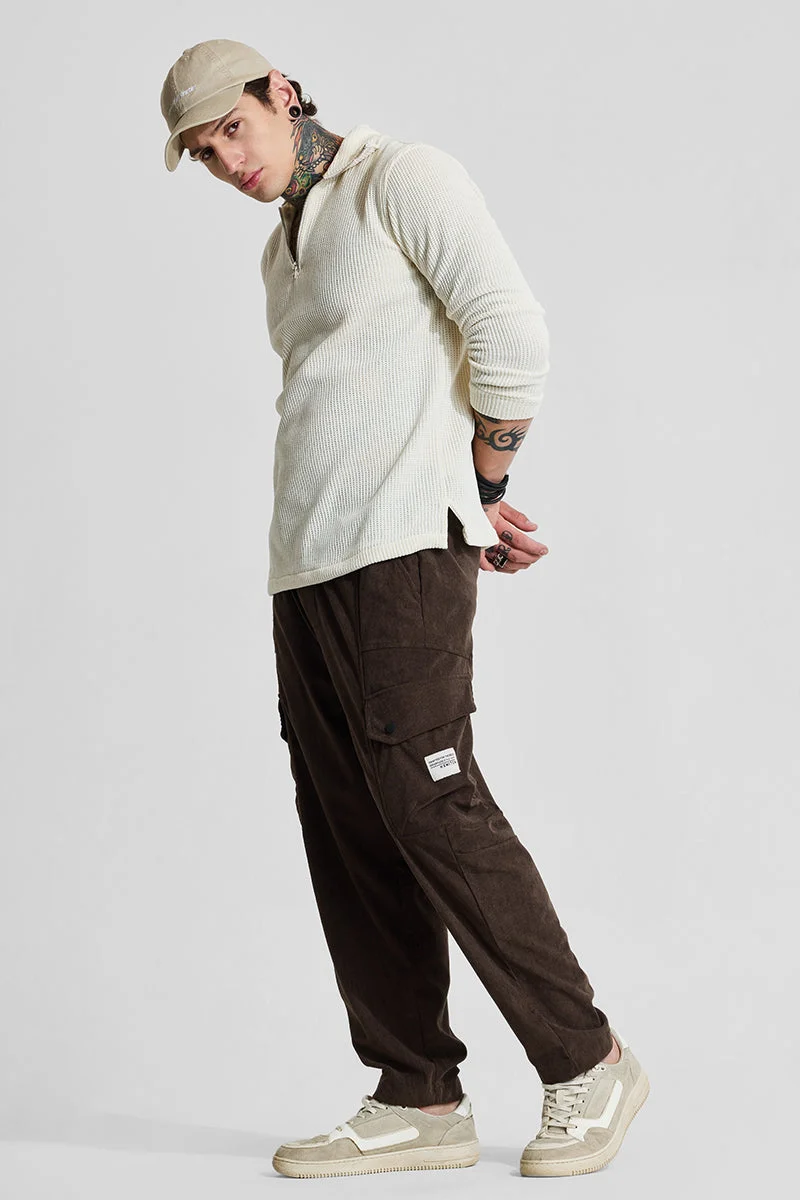 Snitch Brown Brown Relaxed Fit Corduroy Cargo Pants for Men | Best Price UAE